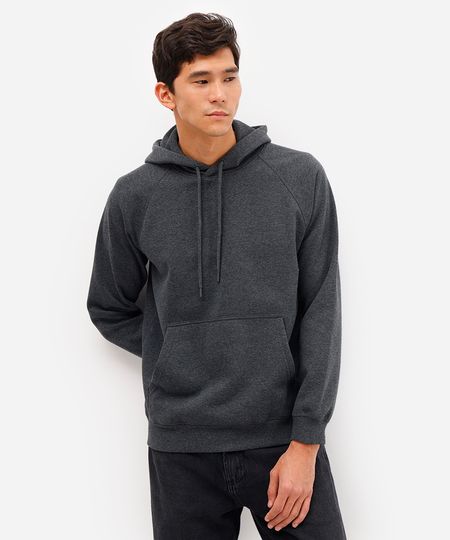 blusão básico masculino de moletom com capuz cinza GG