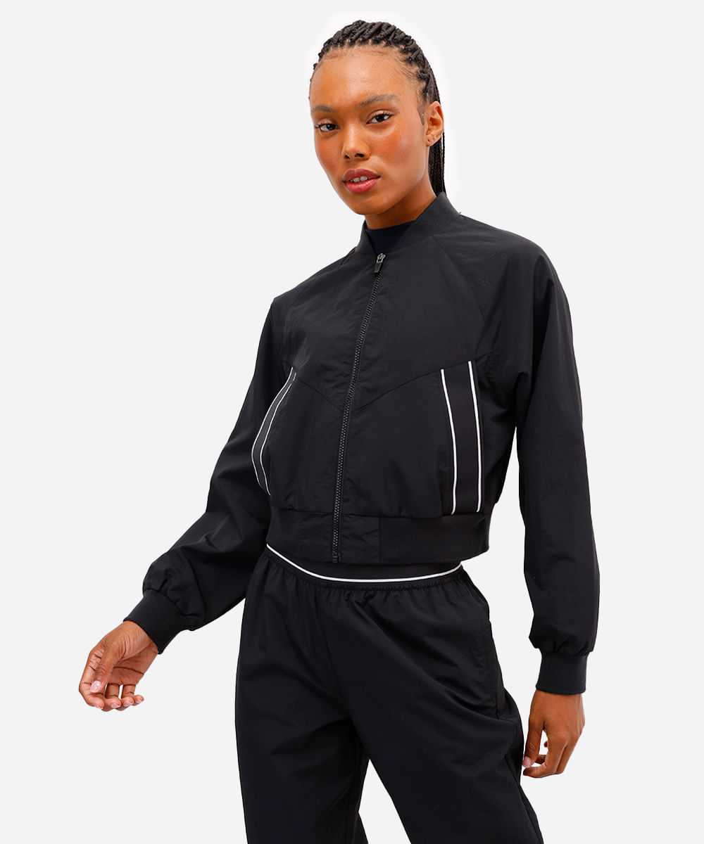 jaqueta bomber feminina cropped esportiva ace preta
