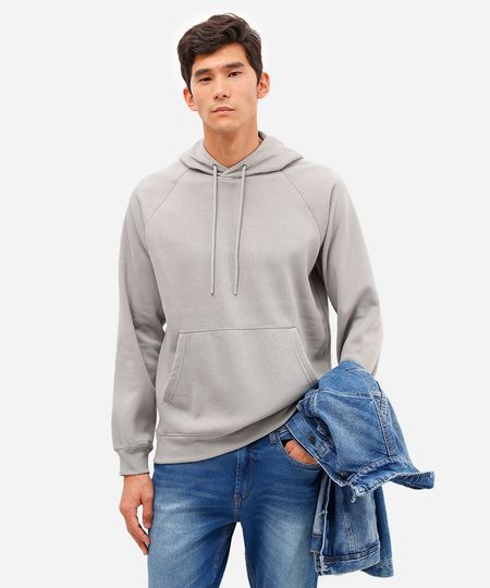 blusão básico masculino de moletom com capuz cinza G