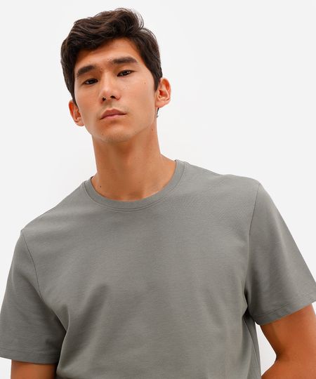 camiseta básica masculina de algodão peruano manga curta verde P
