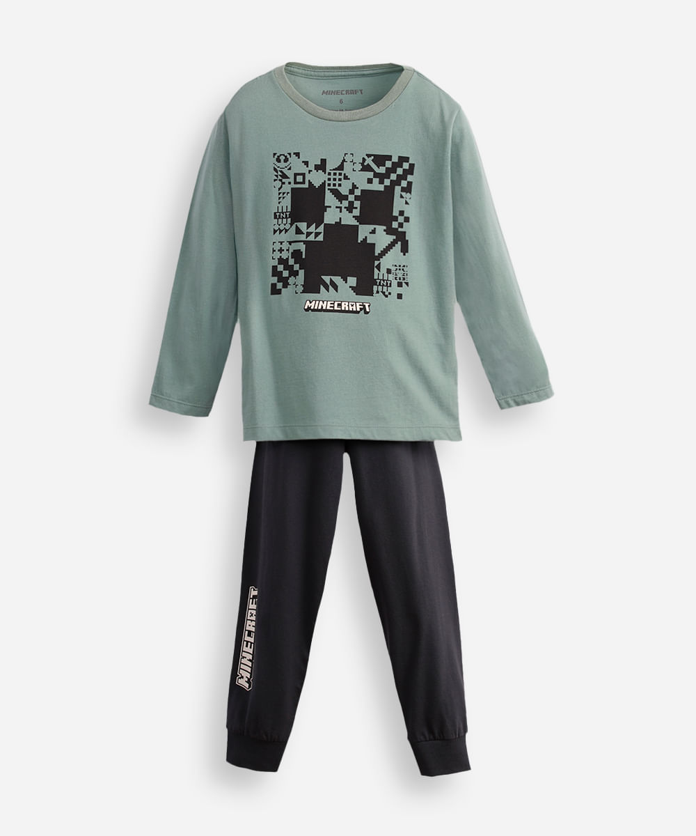 pijama longo infantil minecraft verde