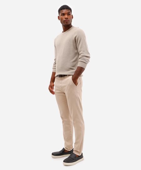 calça slim masculina de sarja com cinto bege 38