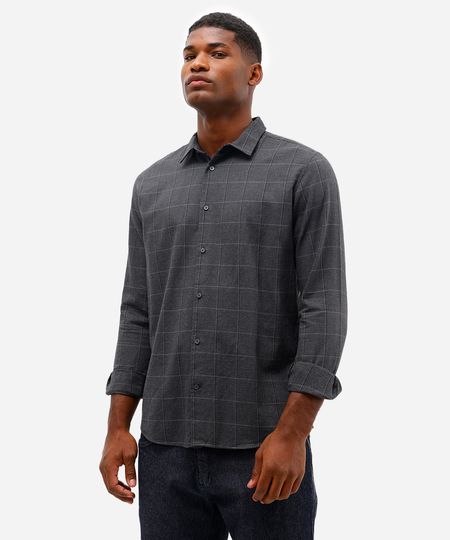 camisa comfort masculina quadriculada cinza P camisa comfort masculina quadriculada cinza P