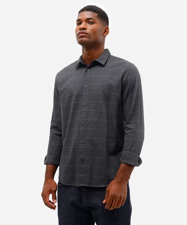 camisa comfort masculina quadriculada cinza GG