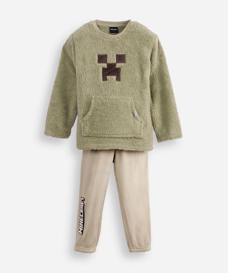 pijama longo infantil de fleece minecraft verde 10