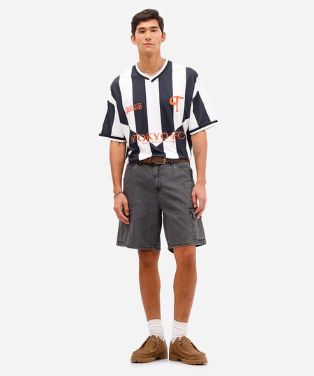 bermuda cargo masculina jeans preta 44