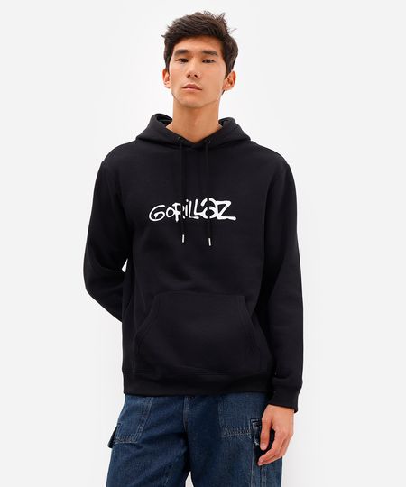 blusão masculino de moletom gorillaz com capuz preto PP