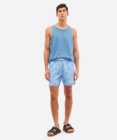short masculino cós elástico estampado azul M