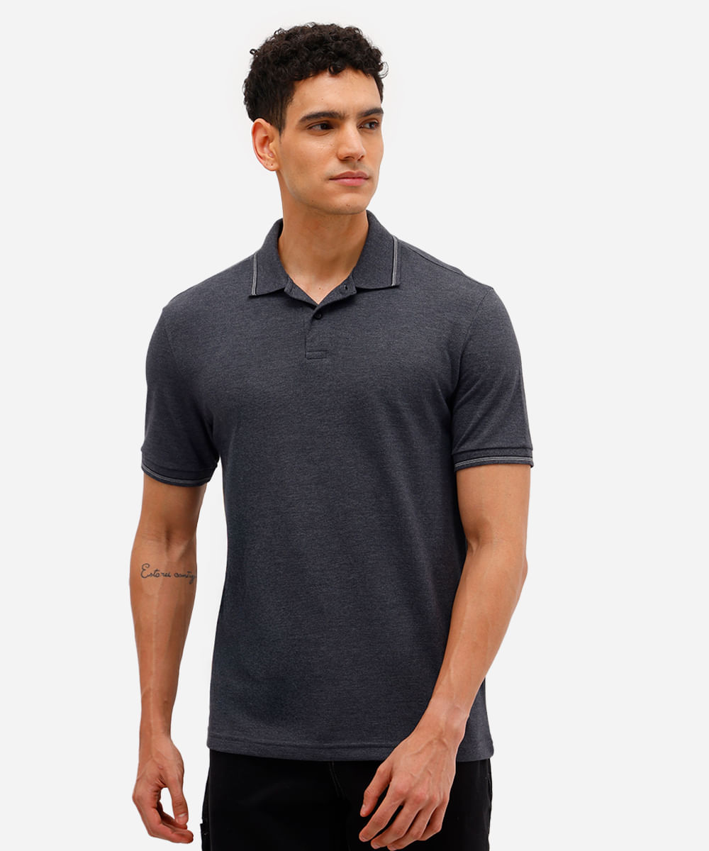 polo básica tradicional piquet cinza