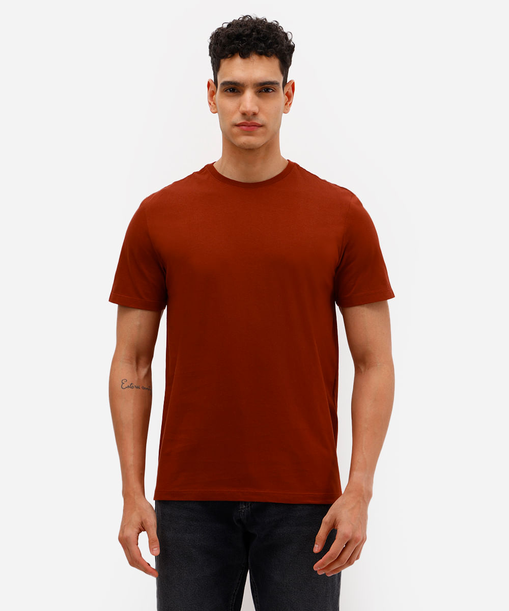 camiseta masculina de algodão básica manga curta laranja