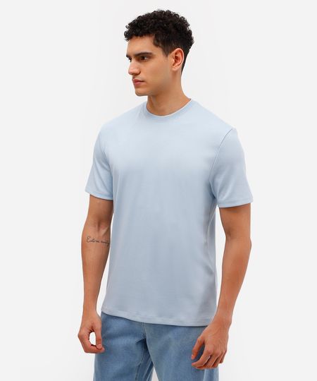 camiseta de algodão peruano manga curta azul G