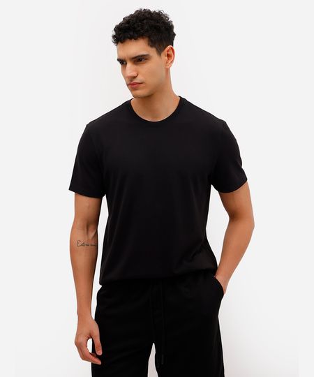 camiseta básica masculina de algodão peruano manga curta preta P