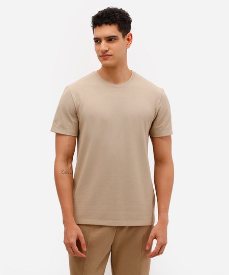 camiseta básica masculina de algodão peruano manga curta bege P