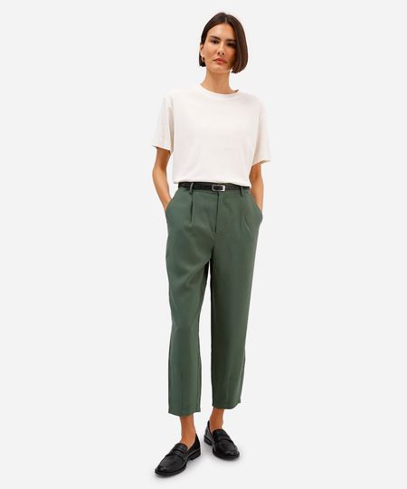calça alfaiataria de viscose com pregas cintura alta - verde 36