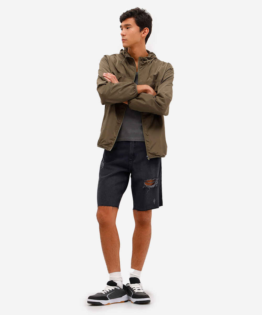 bermuda slim masculina jeans destroyed preta bermuda slim masculina jeans destroyed preta