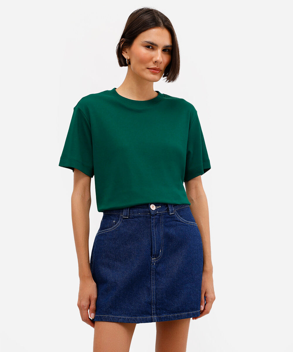 camiseta comfort feminina de algodão peruano interlock verde
