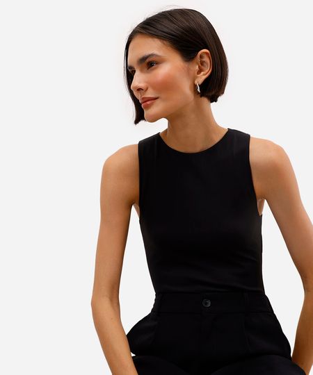 body de poliamida decote redondo preto P body de poliamida decote redondo preto P