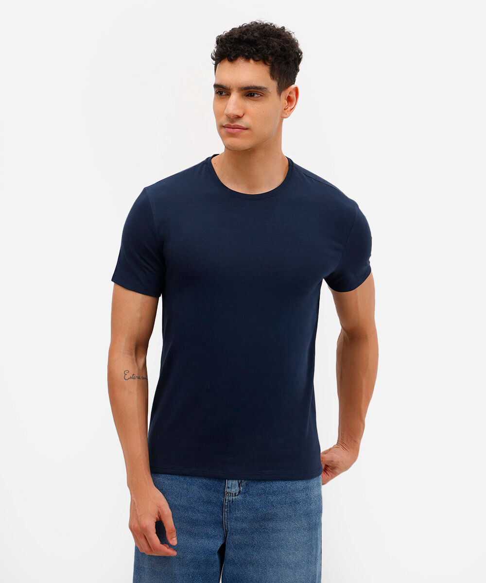 camiseta slim básica manga curta azul