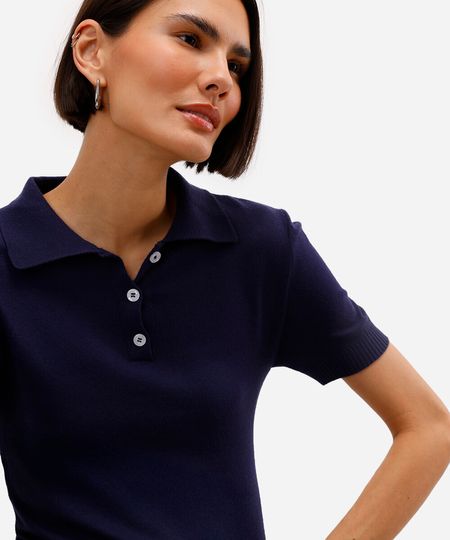 polo feminina de tricot azul PP polo feminina de tricot azul PP