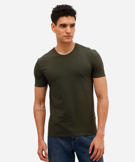 camiseta slim básica manga curta verde PP