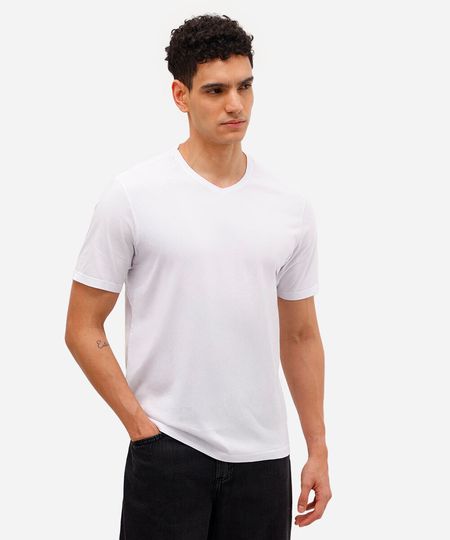 camiseta de algodão básica gola v branca PP camiseta de algodão básica gola v branca PP
