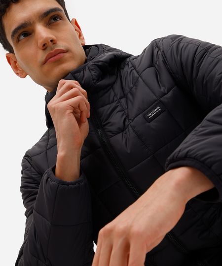 jaqueta puffer masculina com capuz preto P