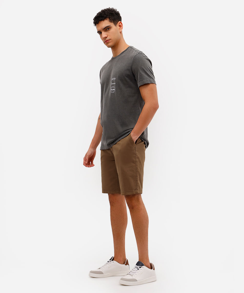 bermuda slim masculina de sarja marrom