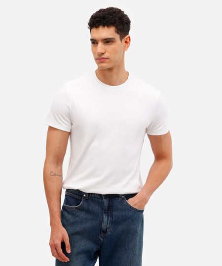 camiseta slim de algodão peruano bold branca P camiseta slim de algodão peruano bold branca P