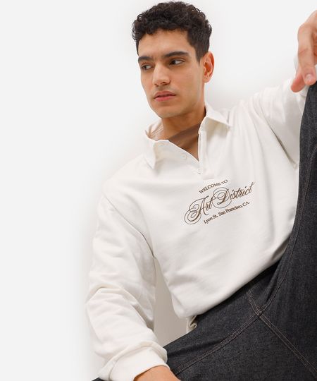 polo masculina de moletinho manga longa art district off white G polo masculina de moletinho manga longa art district off white G