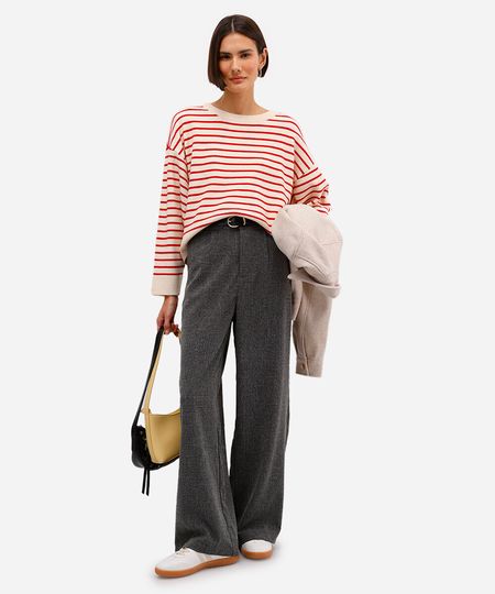 calça wide leg feminina de alfaiataria texturizada cinza 36 calça wide leg feminina de alfaiataria texturizada cinza 36