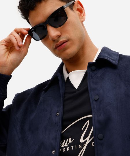 jaqueta bomber masculina de suede azul M