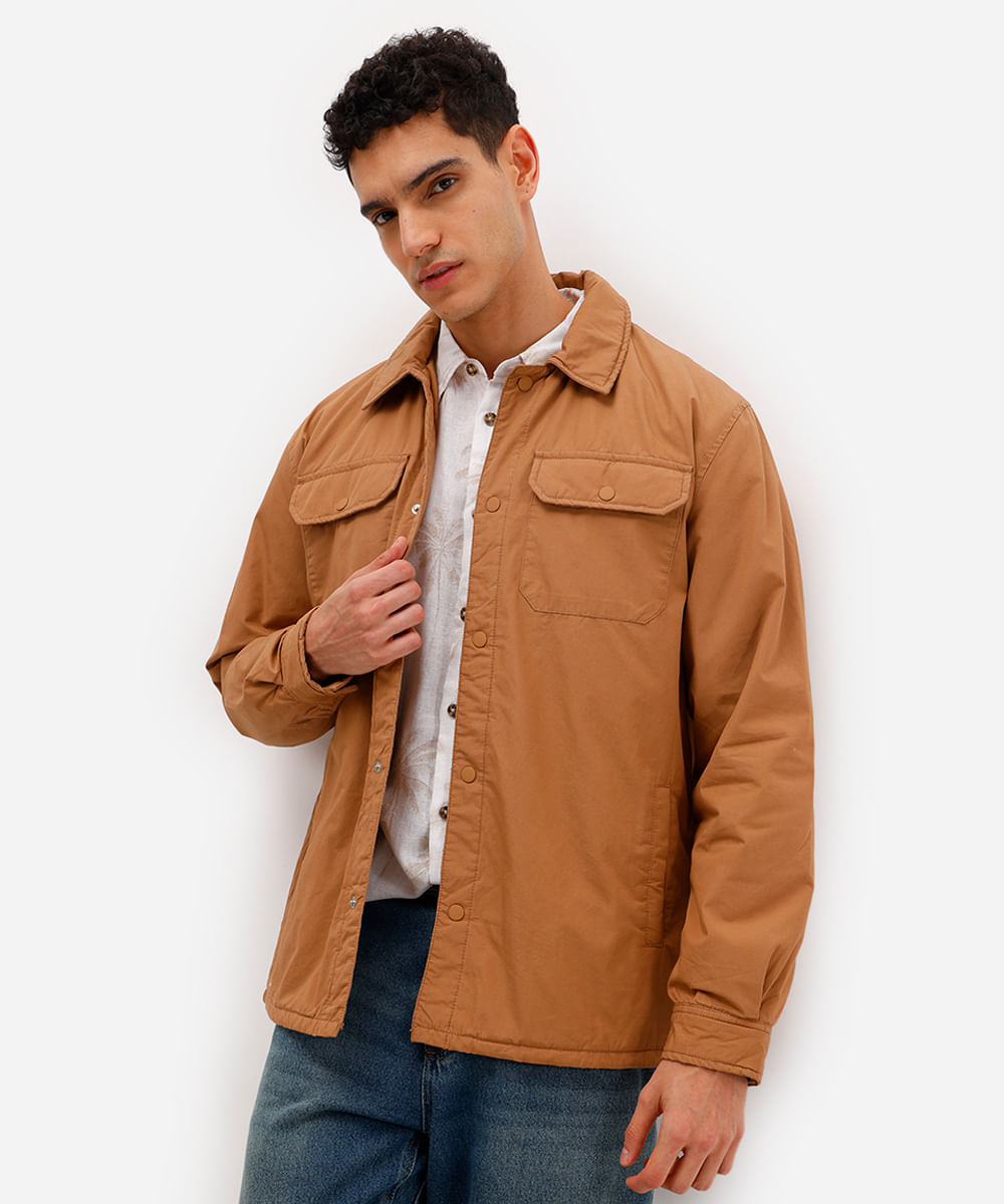 jaqueta masculina com bolso lapela bege
