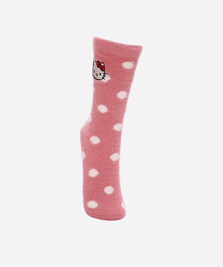 meia feminina cano alto hello kitty poá rosa 34-39