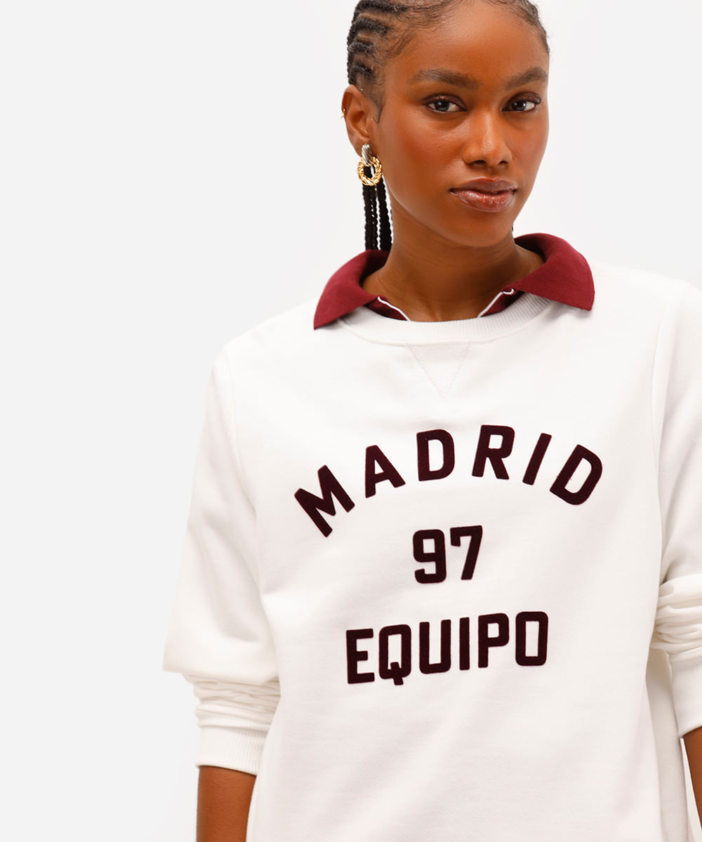 blusão de moletom feminino madrid texturizado off white