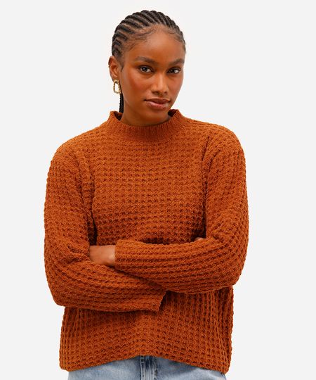 suéter feminino de tricot texturizado marrom P