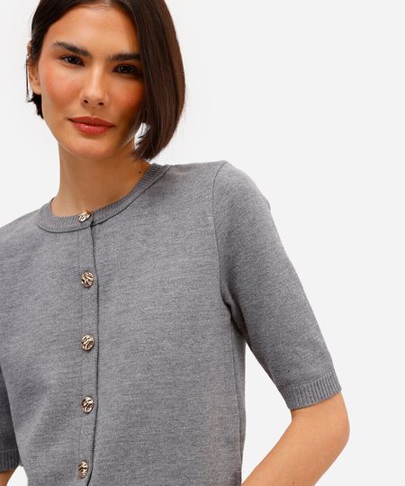 cardigan feminino de tricot com botões cinza GG