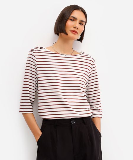 blusa feminina com viscose listrada marrom PP blusa feminina com viscose listrada marrom PP