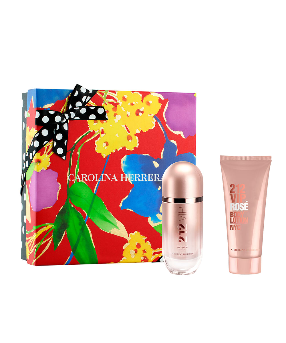 kit perfume feminino carolina herrera 212 vip rosé edp 80ml creme corporal 100ml