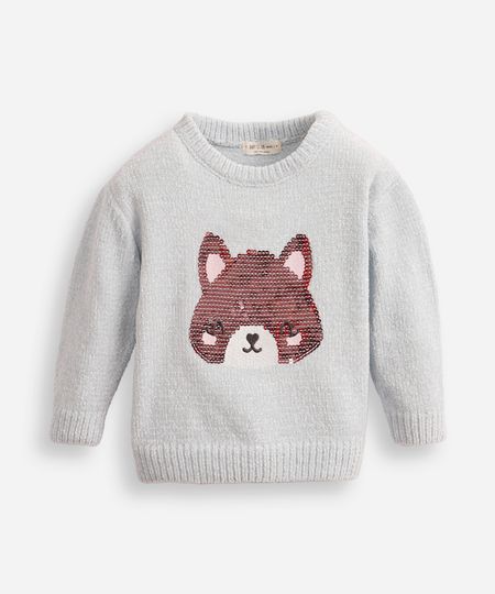 suéter de tricot infantil ursinho de paetê azul 3 suéter de tricot infantil ursinho de paetê azul 3