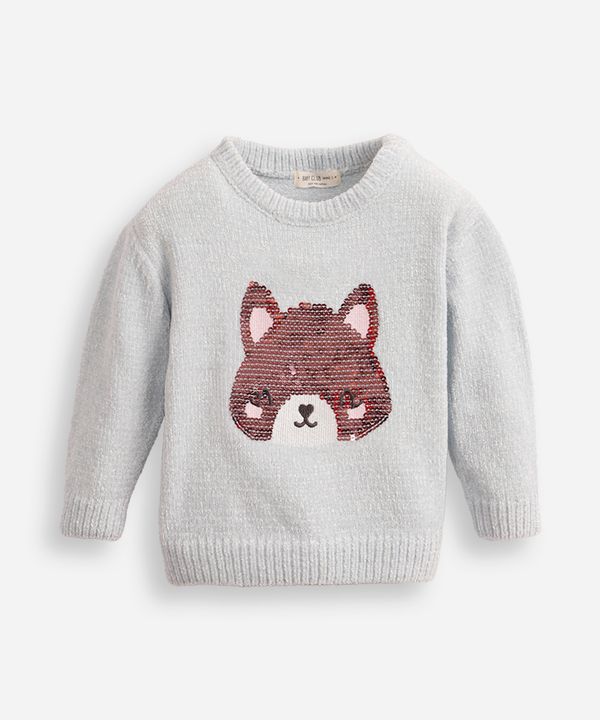 suéter de tricot infantil ursinho de paetê azul 5