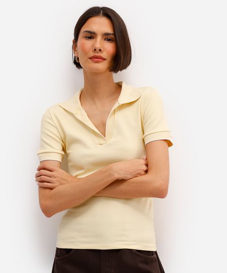polo feminina de algodão manga curta amarela M