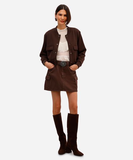 saia curta cargo feminina de sarja cintura média marrom 36 saia curta cargo feminina de sarja cintura média marrom 36