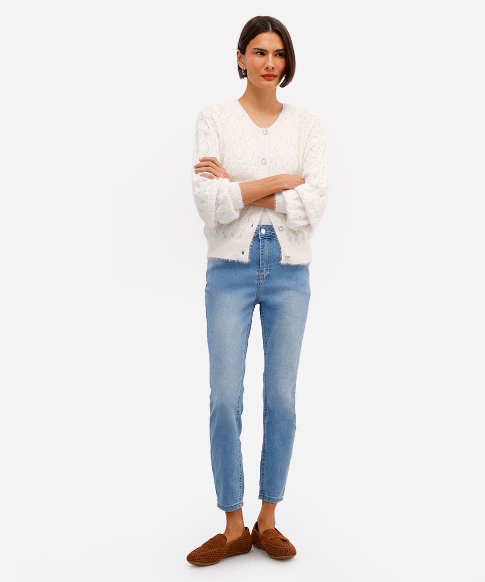 calça skinny cropped feminina jeans azul