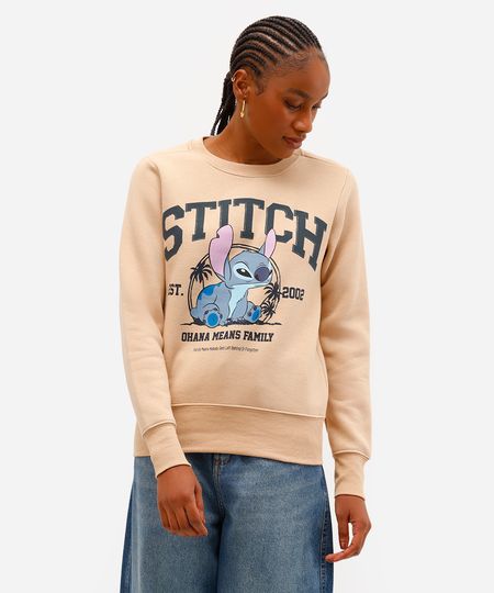 blusão feminino de moletom stitch bege P blusão feminino de moletom stitch bege P