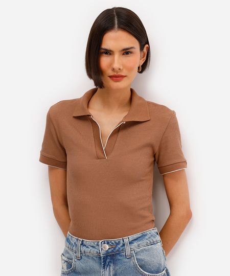 polo feminina de algodão manga curta marrom PP