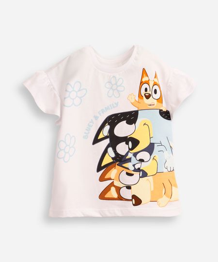 camiseta de algodão infantil bluey e família off white 2