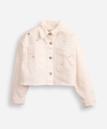 jaqueta de sarja infantil coração off white 4 jaqueta de sarja infantil coração off white 4