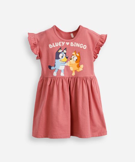 vestido de algodão infantil bluey e bingo rosa 1 vestido de algodão infantil bluey e bingo rosa 1