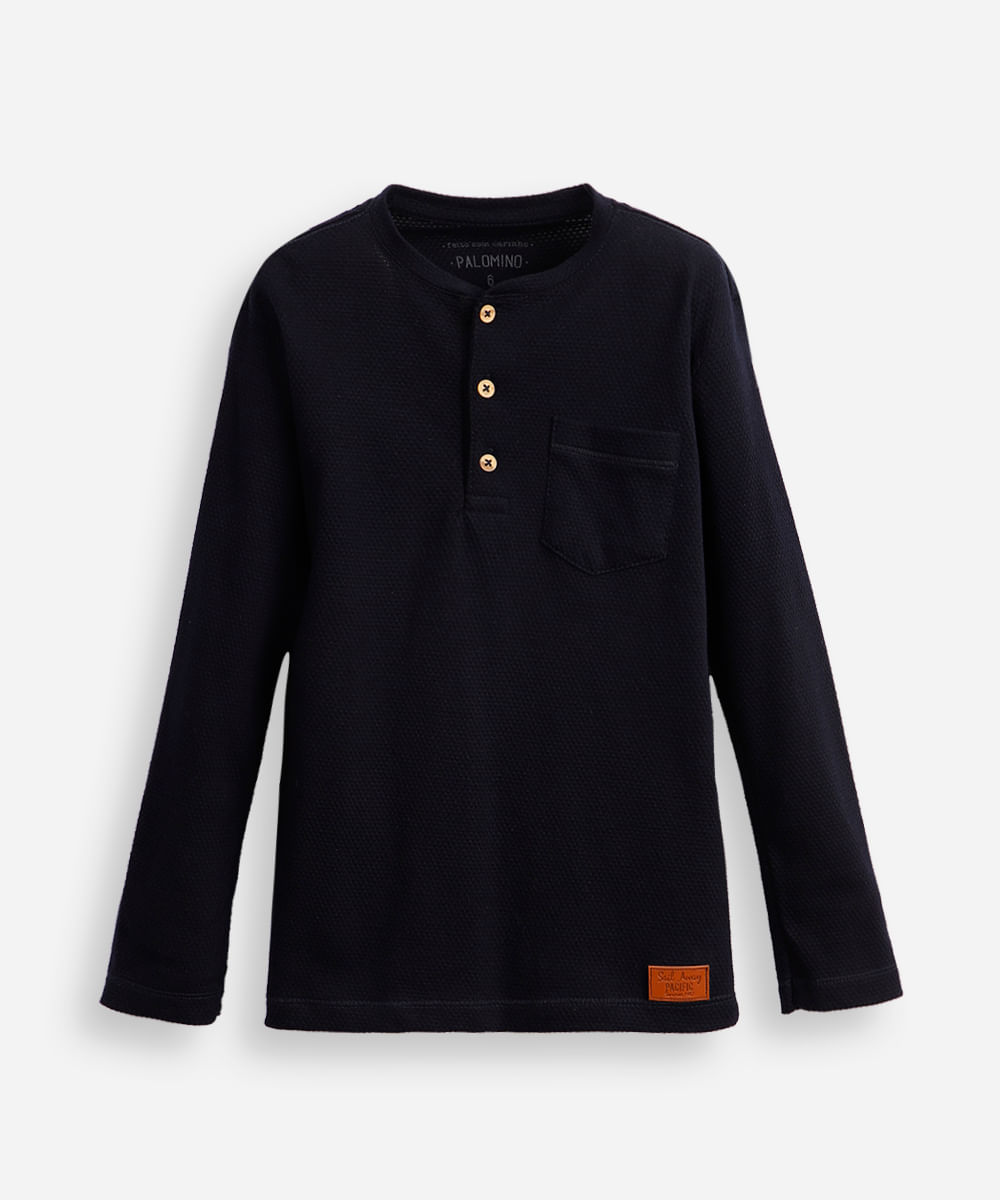 blusa infantil gola padre texturizada azul