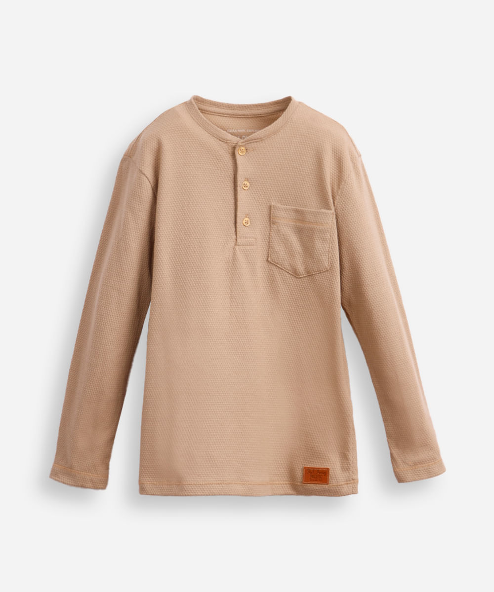 blusa infantil gola padre texturizada bege